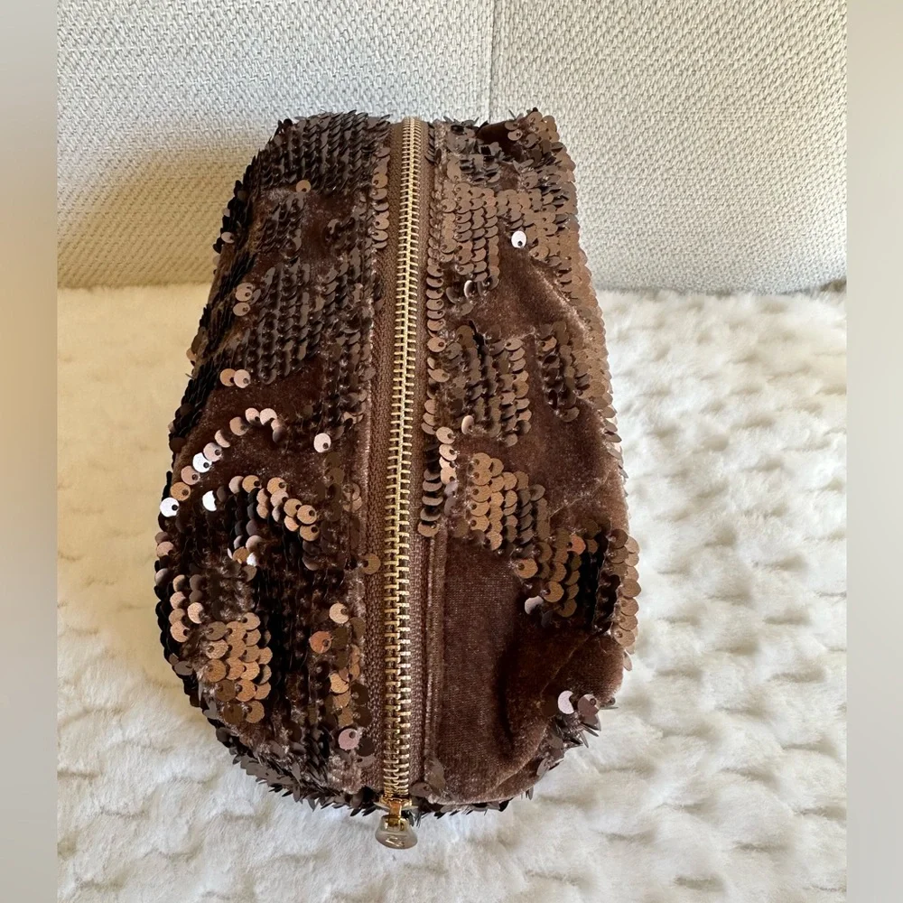 Make-up/ Toiletries Bag, Brown Sequins and Velvet, NWOT
